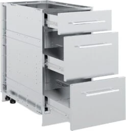 Broil King Outdoor Küche Komplettset Mit Imperial S570 PRO Built In Gasgrill Mit Drehspieß, Gasflaschenschrank Und 3er Schubladenschrank -Bbq Discounter 802500 Broil King Outdoor Kueche Schrank 3 Schubladen offen