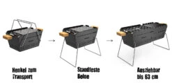 Knister Grill Original - Ausziehbarer Holzkohle Kompaktgrill -Bbq Discounter Knister Kohlegrill klein Henkel ausziehbar