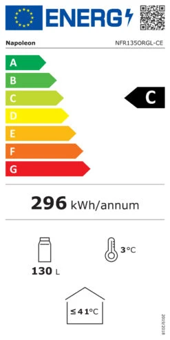 Napoleon Outdoor - Kühlschrank, 135 Liter, Rechtsdrehende Tür Mit Doppelverglasung Und LED Beleuchtung - Wasserdicht Nach IP24 -Bbq Discounter Napoleon Kuehlschrank Energieeffizienz